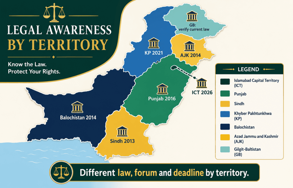 Pakistan Domestic Violence Laws by Territory Map showing territory-specific domestic violence protection laws across Pakistan and AJK