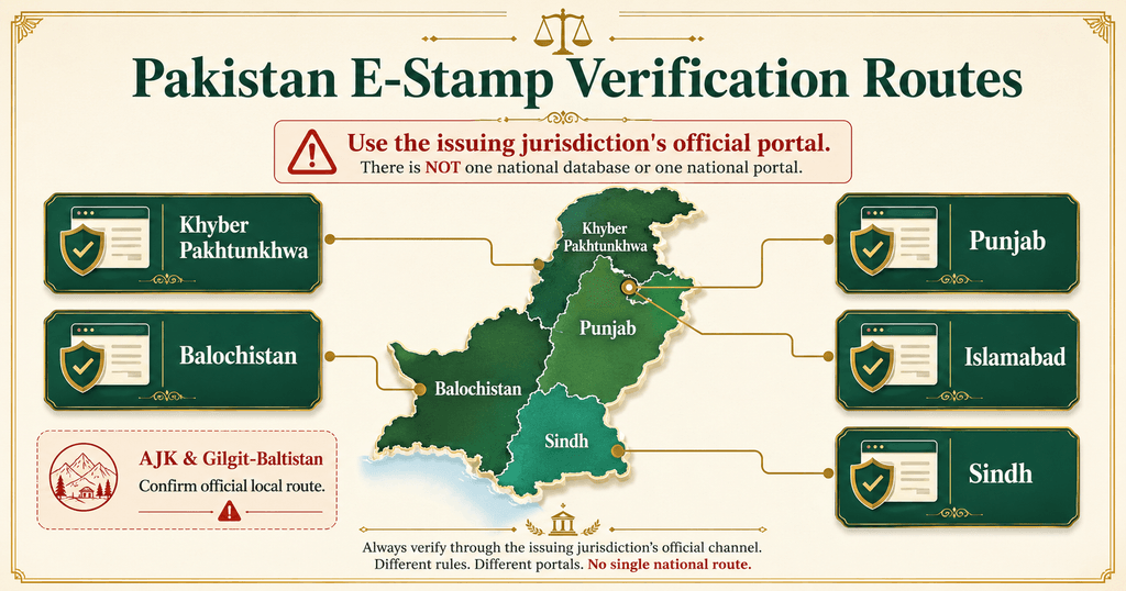 E stamp verification official province-wise routes in Pakistan