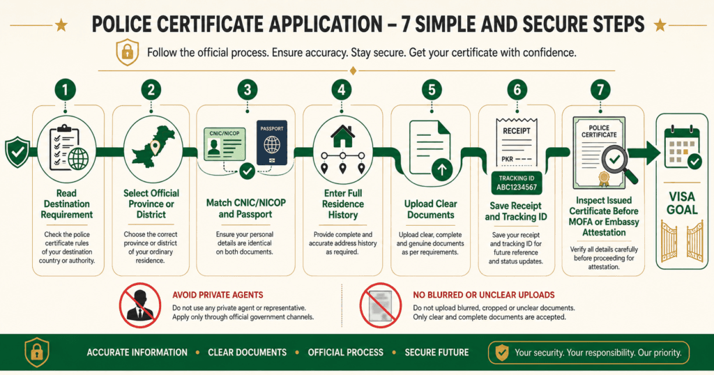 Police Character Certificate Online and Physical Application Steps Seven steps to apply for a police character certificate in Pakistan