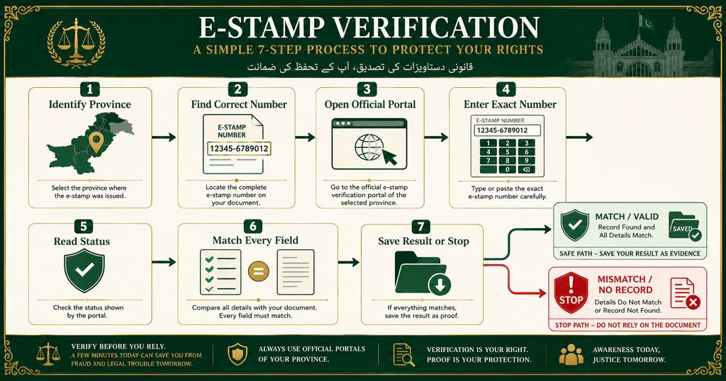 Seven step e stamp verification process in Pakistan