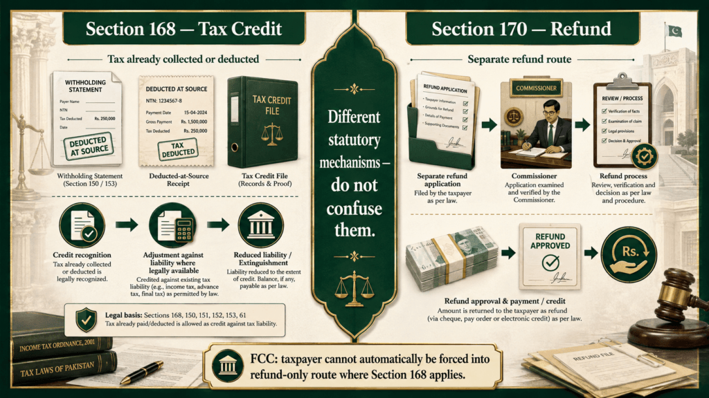 Section 168 tax credit versus Section 170 refund
