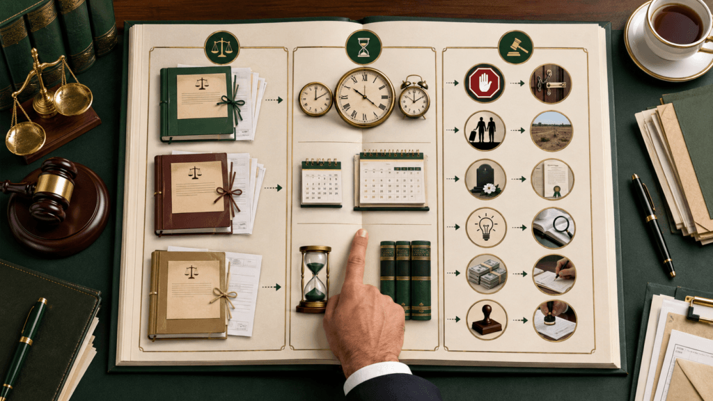 First Schedule showing proceeding limitation period and starting event