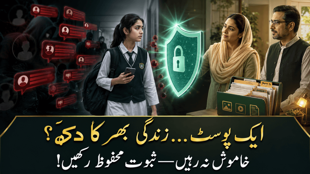 Cyber bullying in Pakistan affecting a student while family and teacher preserve evidence and provide protection