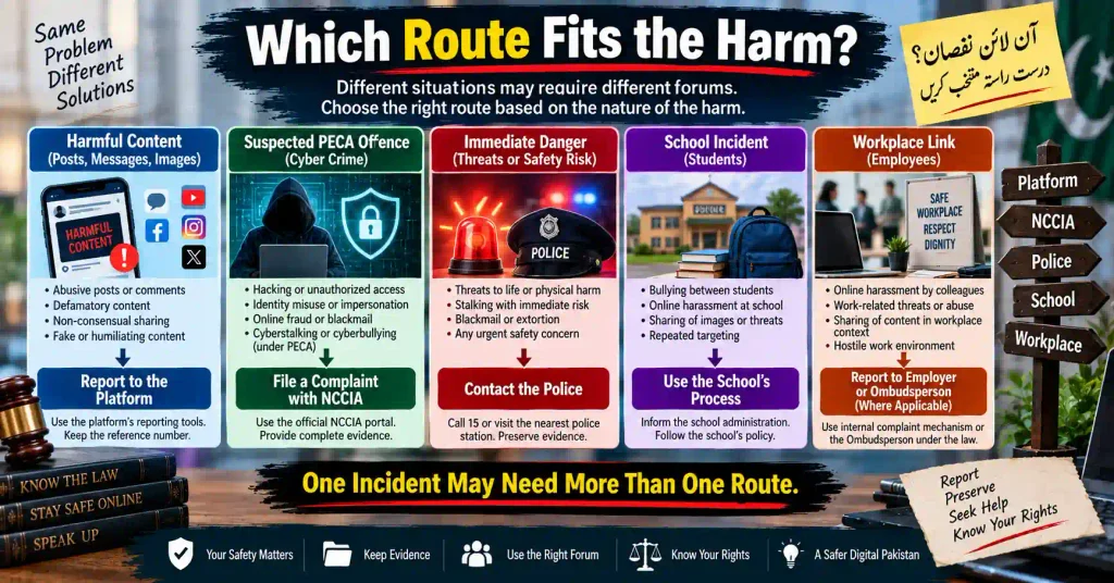 Cyber bullying reporting routes for NCCIA police school and workplace
