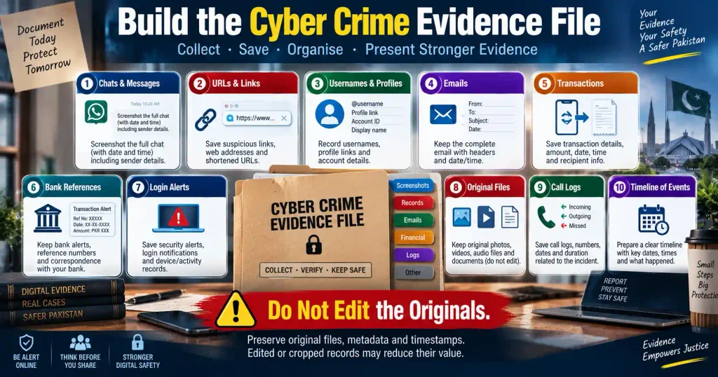 Cyber Crime evidence checklist with chats, URLs and transaction records