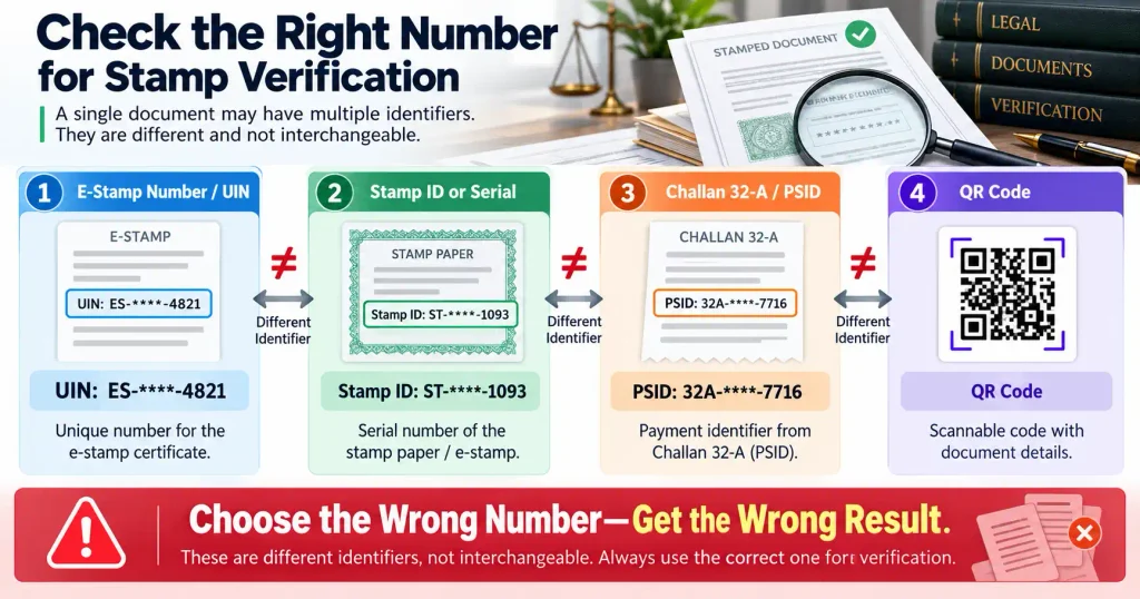 Choose the correct e-stamp number, challan or serial before searching