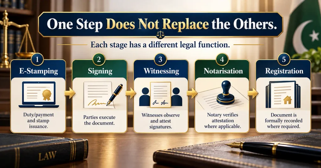 E stamp paper signing notarisation and registration as separate legal steps