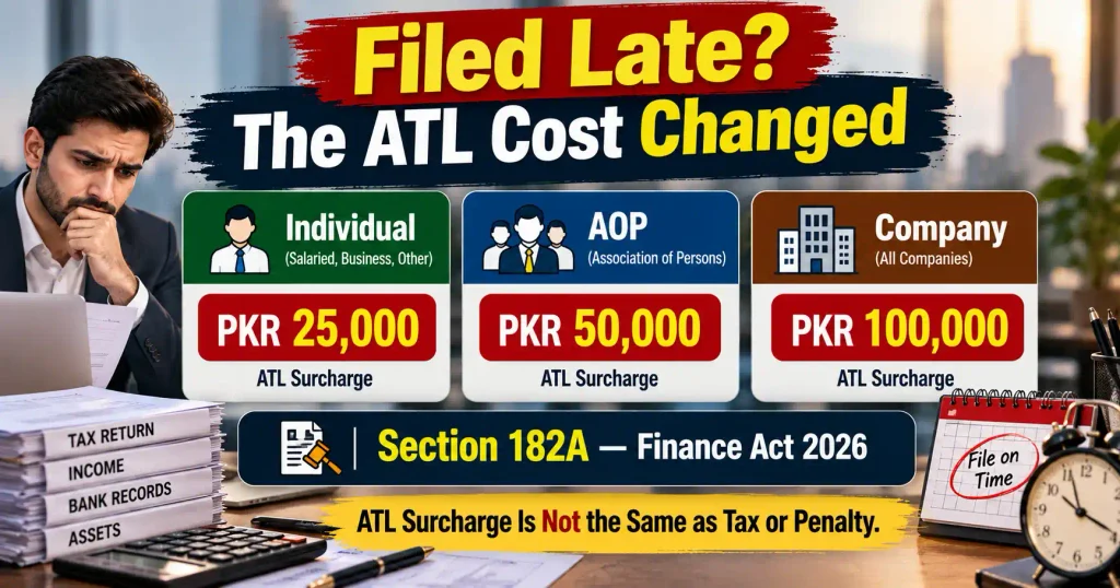 FBR Tax Return late filing ATL surcharge under section 182A in 2026