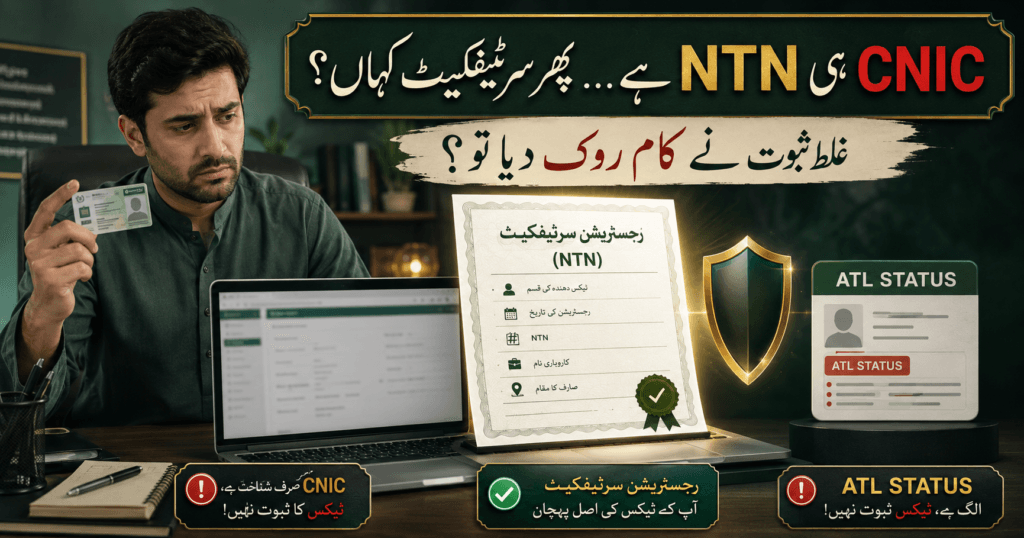 FBR NTN Certificate Download and Verification Guide Pakistani taxpayer finding the correct FBR NTN certificate in IRIS while keeping ATL status separate