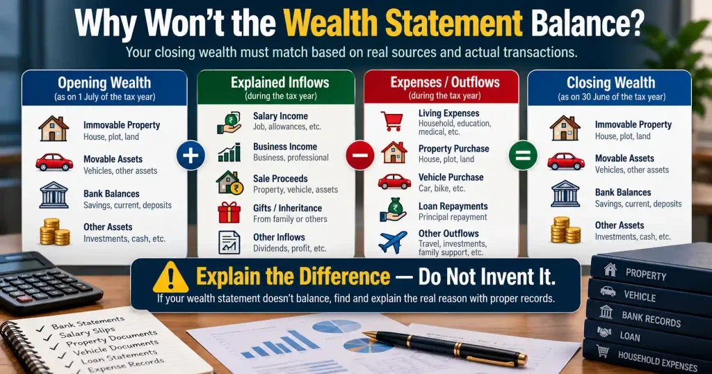 FBR Tax Return wealth statement reconciliation for income assets and expenses