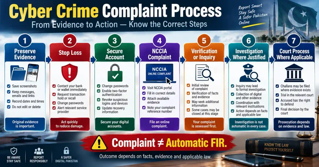 Cyber Crime reporting route from evidence preservation to NCCIA complaint