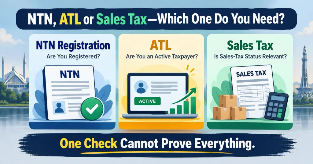 Difference between FBR NTN registration ATL status and sales tax verification