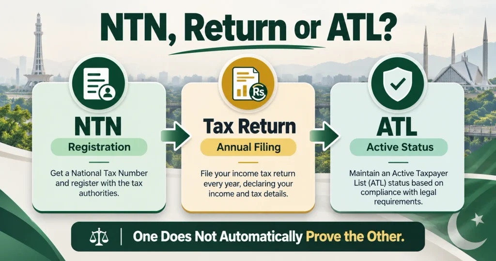 FBR Tax Return infographic explaining the difference between NTN return and ATL