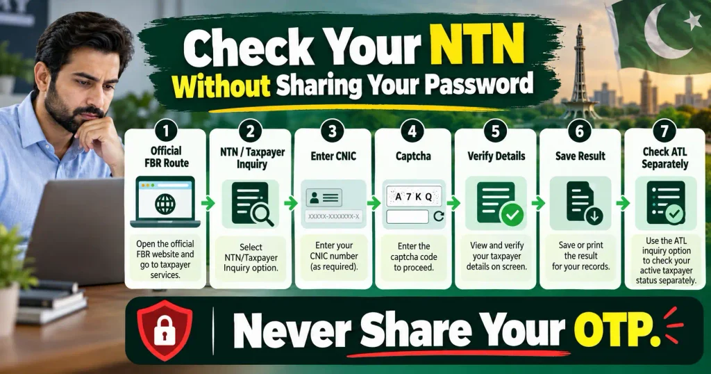 Seven safe steps for online NTN verification by CNIC through official FBR services