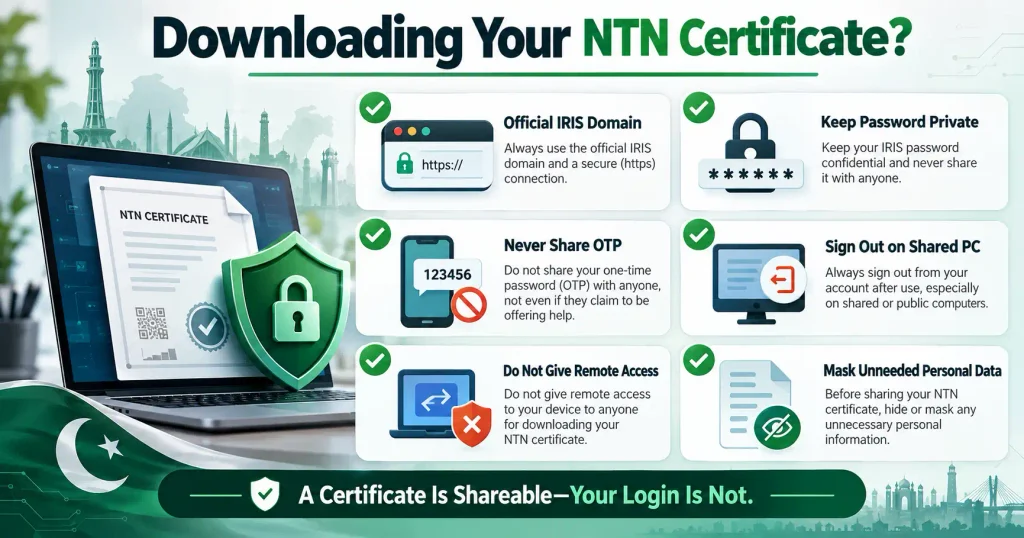 Security checks for protecting IRIS login while downloading an NTN registration document