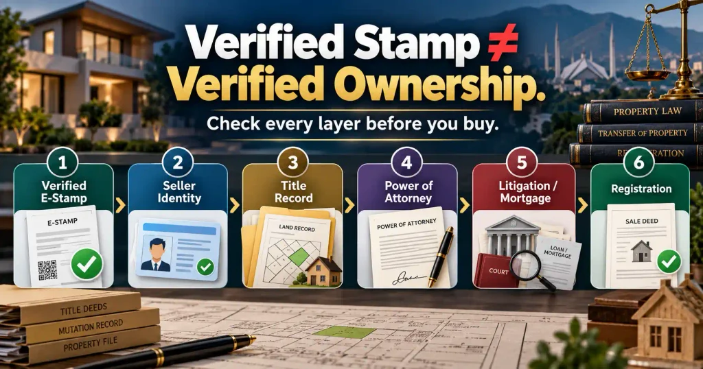 Verified e-stamp does not by itself prove property ownership or authority
