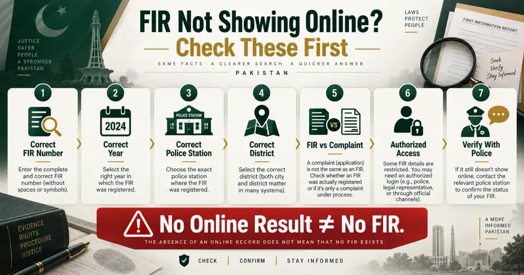 Checklist for FIR not found during an online FIR verification search