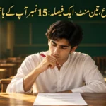 Student choosing one of three LAT essay topics in a quiet exam hall