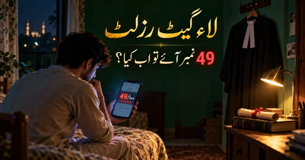 Law graduate checking Law GAT result on phone at night, black coat behind (73)