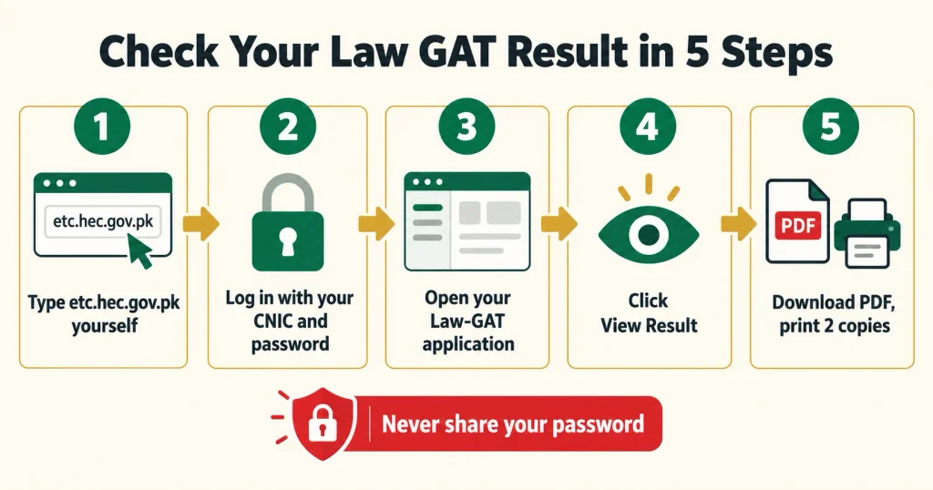 Five steps to check Law GAT result online on the HEC ETC portal safely
