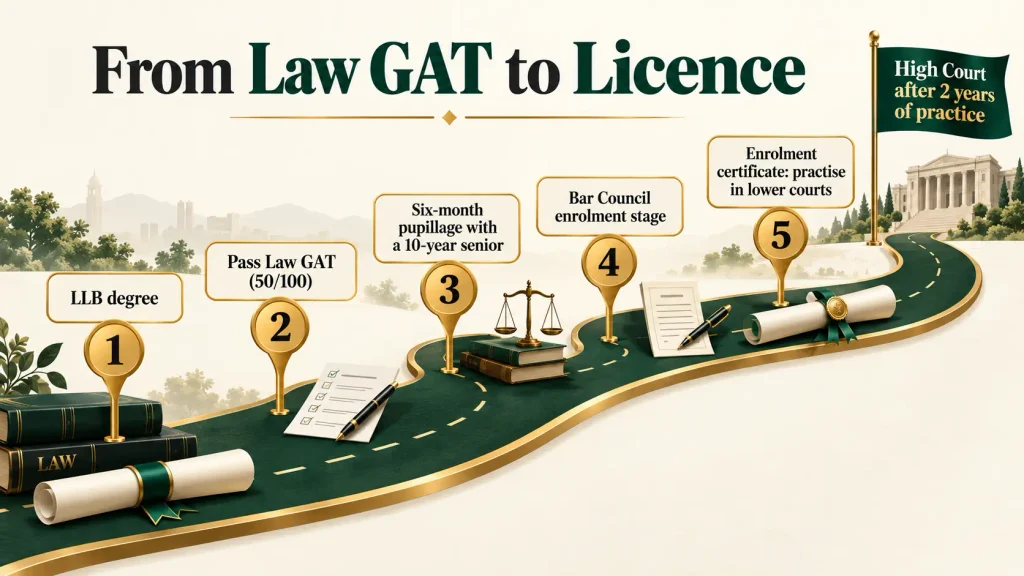 Roadmap from Law GAT pass to pupillage and Bar Council enrolment in Pakistan
