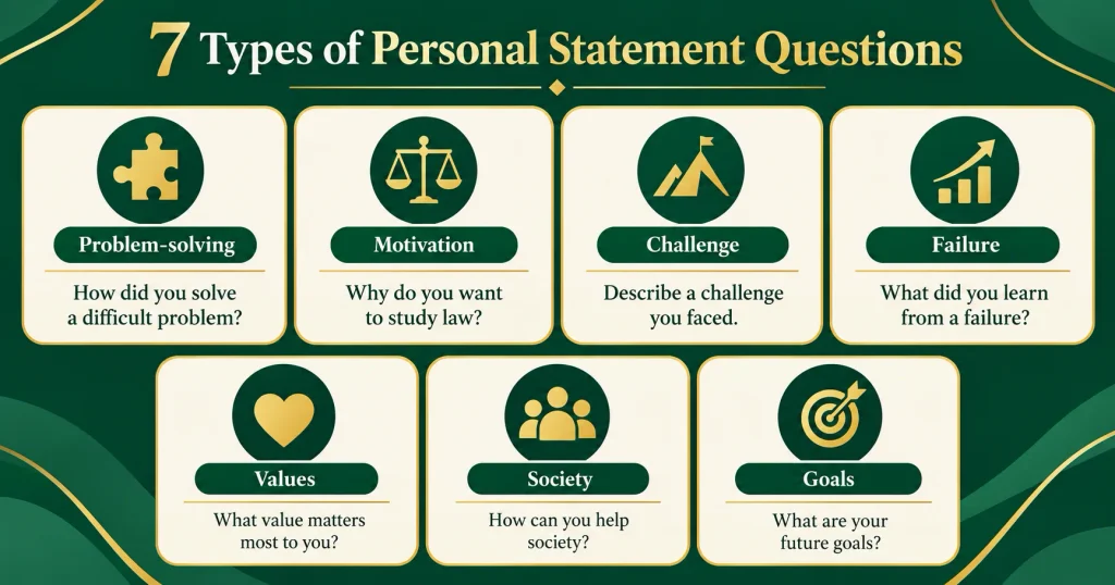 Seven types of LAT personal statement questions with a practice example for each